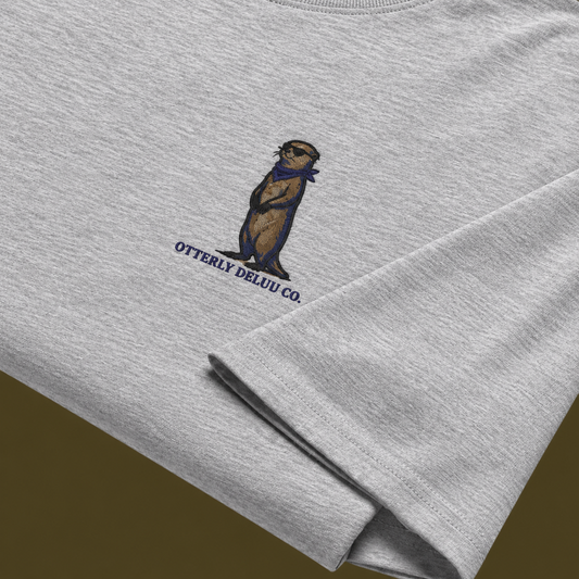 Grey Signature Otter Embroidered Oversized Unisex T-Shirt