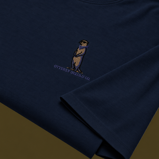 Navy Signature Otter Embroidered Oversized Unisex T-Shirt