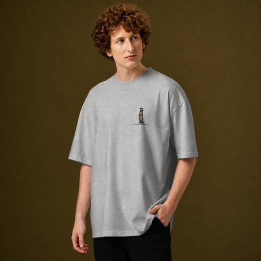 Grey Signature Otter Embroidered Oversized Unisex T-Shirt