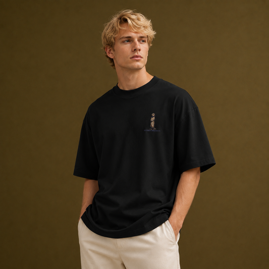 Black Signature Otter Embroidered Oversized Unisex T-Shirt