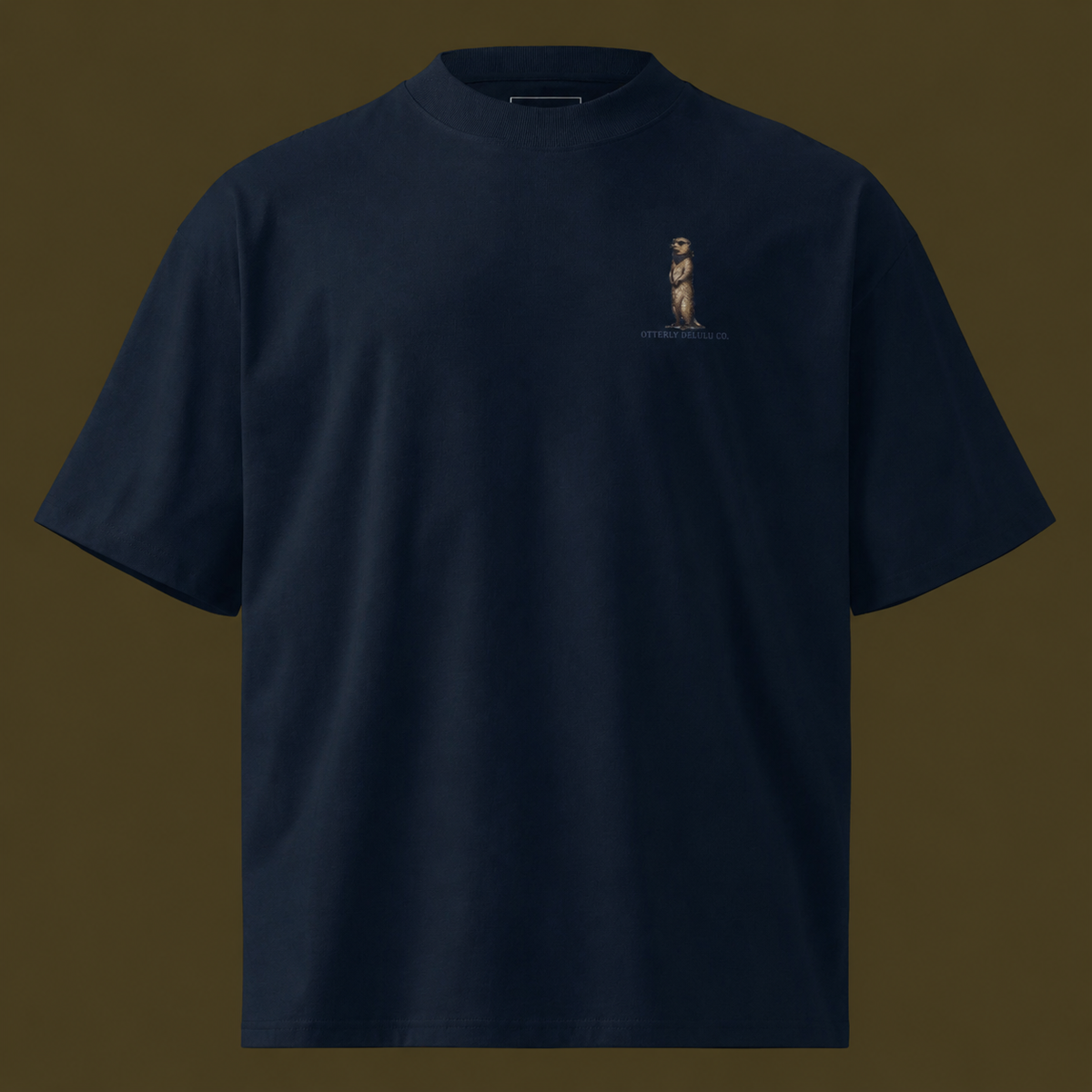 Navy Signature Otter Embroidered Oversized Unisex T-Shirt