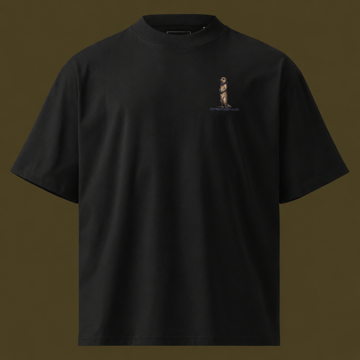 Black Signature Otter Embroidered Oversized Unisex T-Shirt