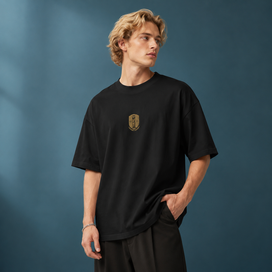 Black Heritage Crest Embroidered Oversized T-Shirt