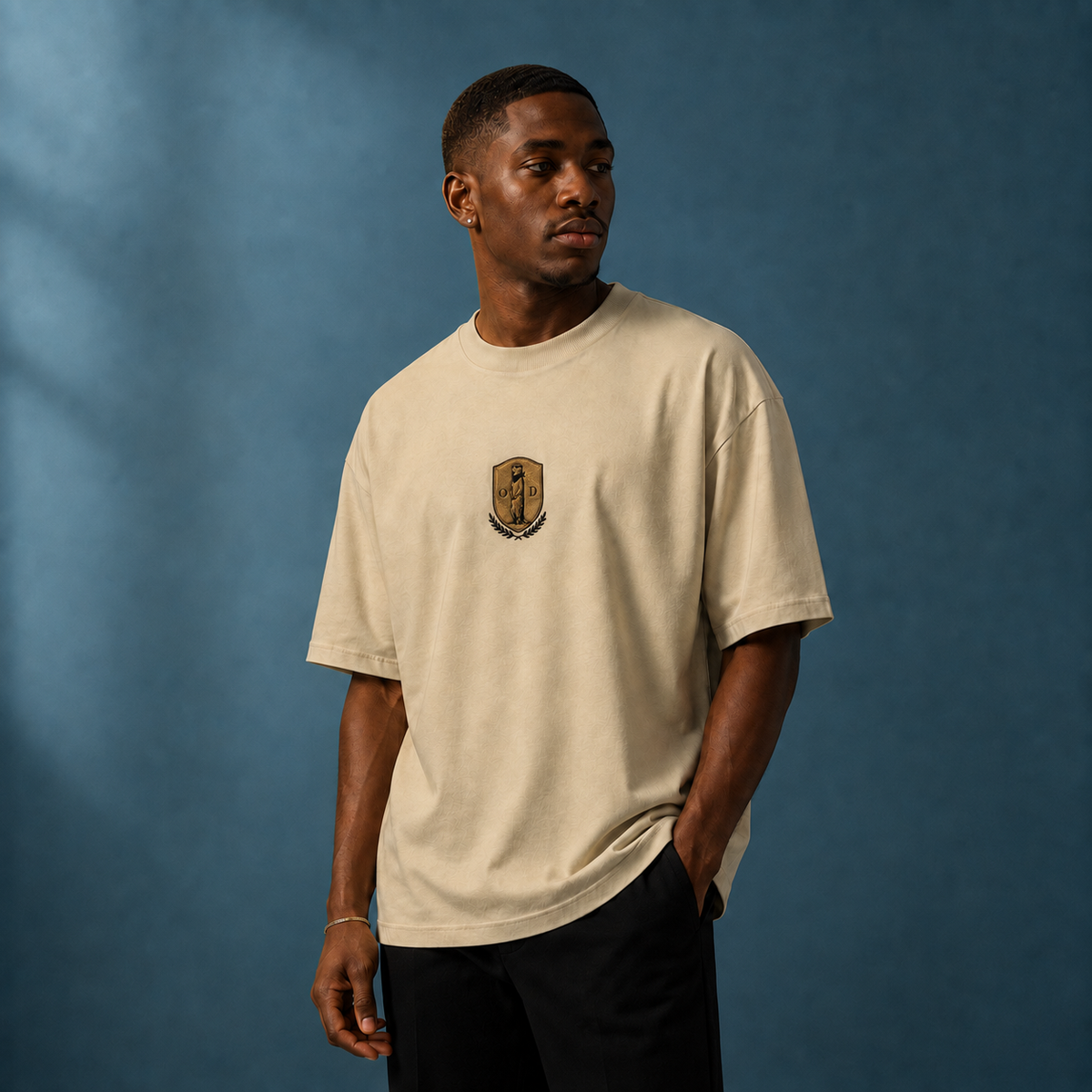 Beige Heritage Crest Embroidered Oversized T-Shirt