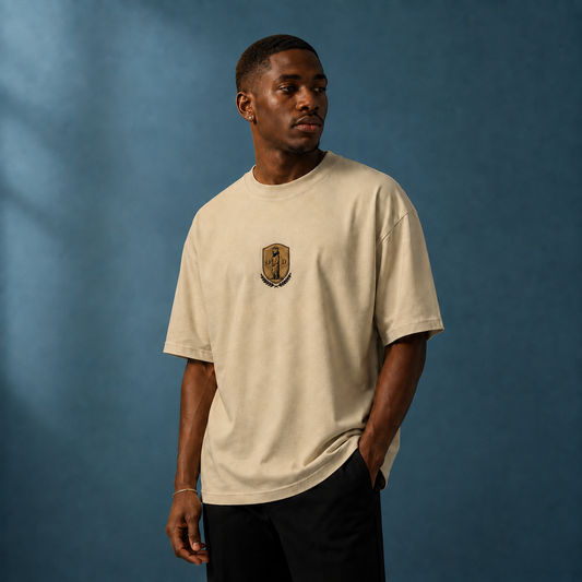 Beige Heritage Crest Embroidered Oversized T-Shirt