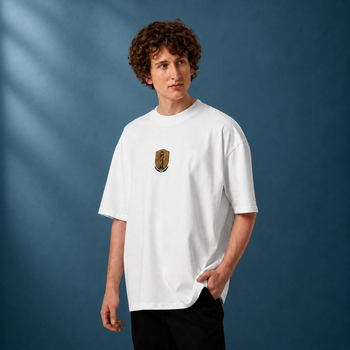 White Heritage Crest Embroidered Oversized T-Shirt