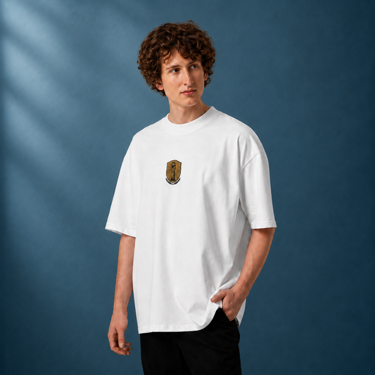 White Heritage Crest Embroidered Oversized T-Shirt