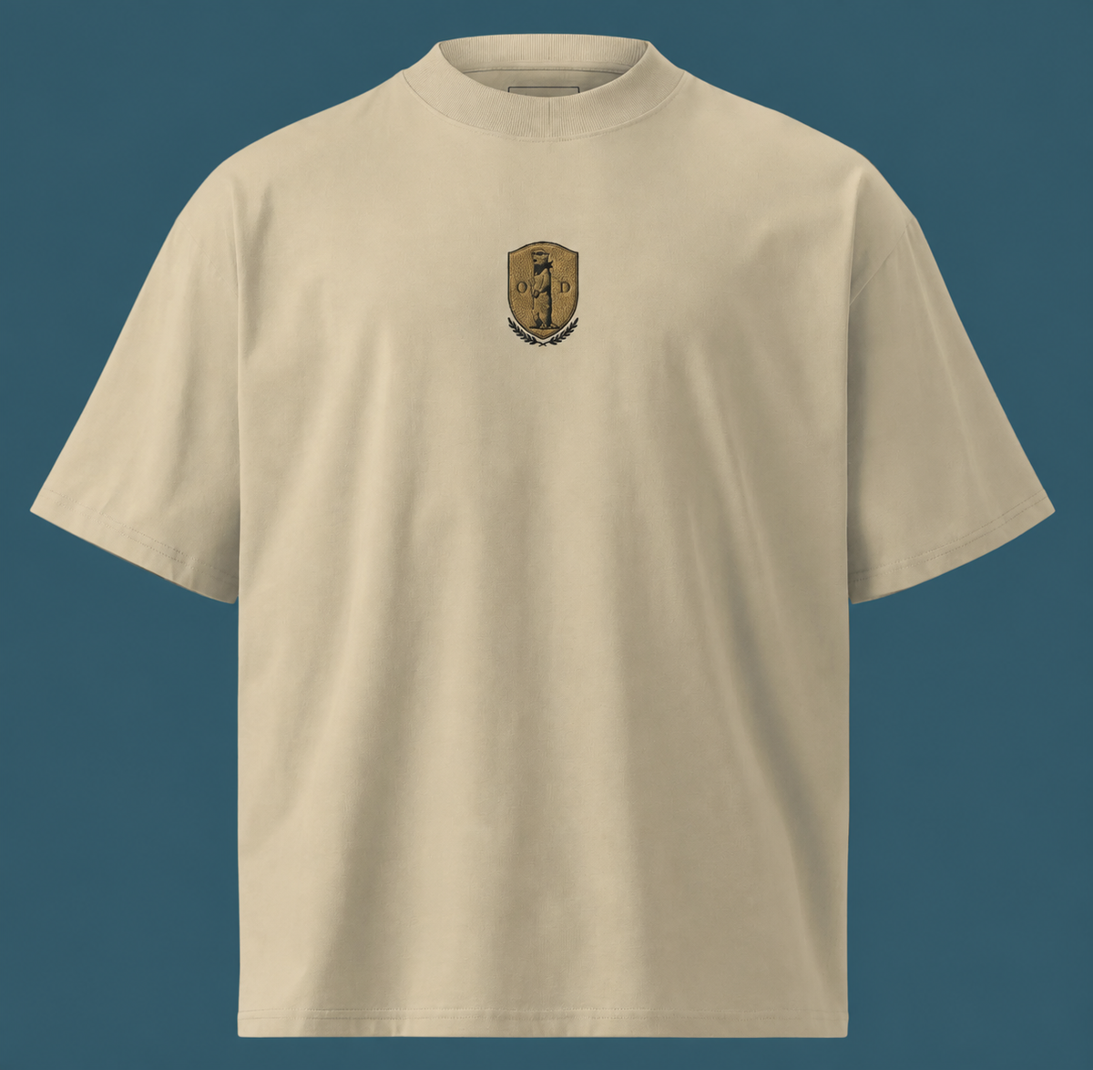 Beige Heritage Crest Embroidered Oversized T-Shirt