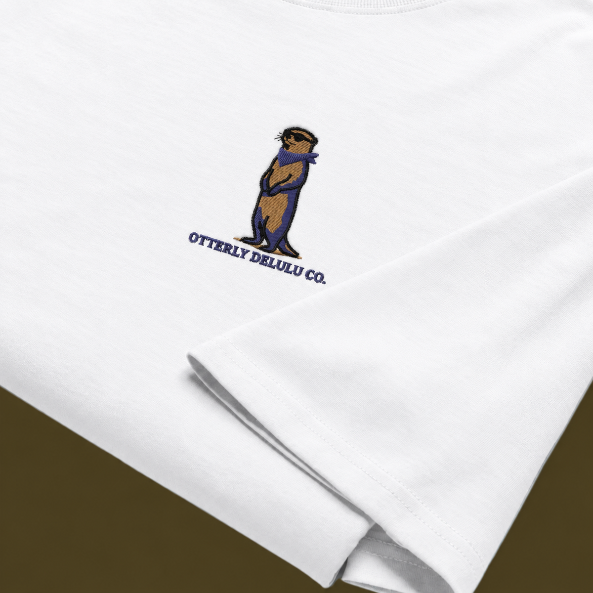 White Signature Otter Embroidered Oversized Unisex T-Shirt