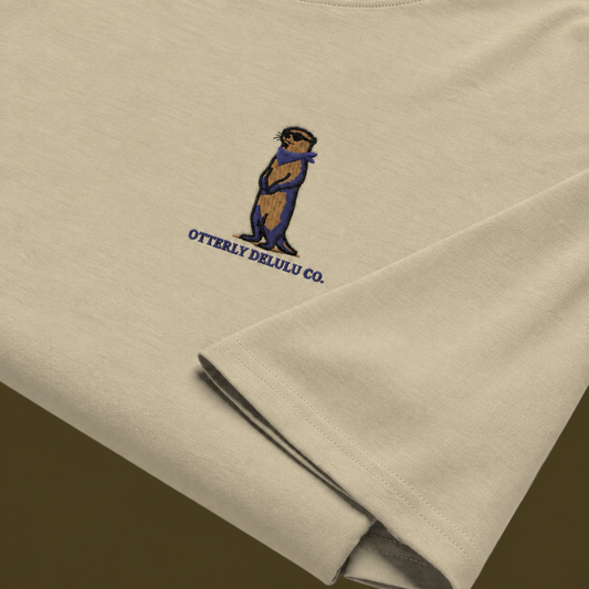 Beige Signature Otter Embroidered Oversized Unisex T-Shirt