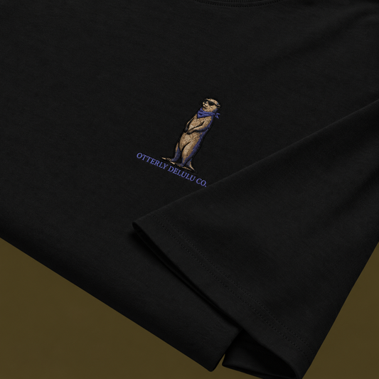 Black Signature Otter Embroidered Oversized Unisex T-Shirt